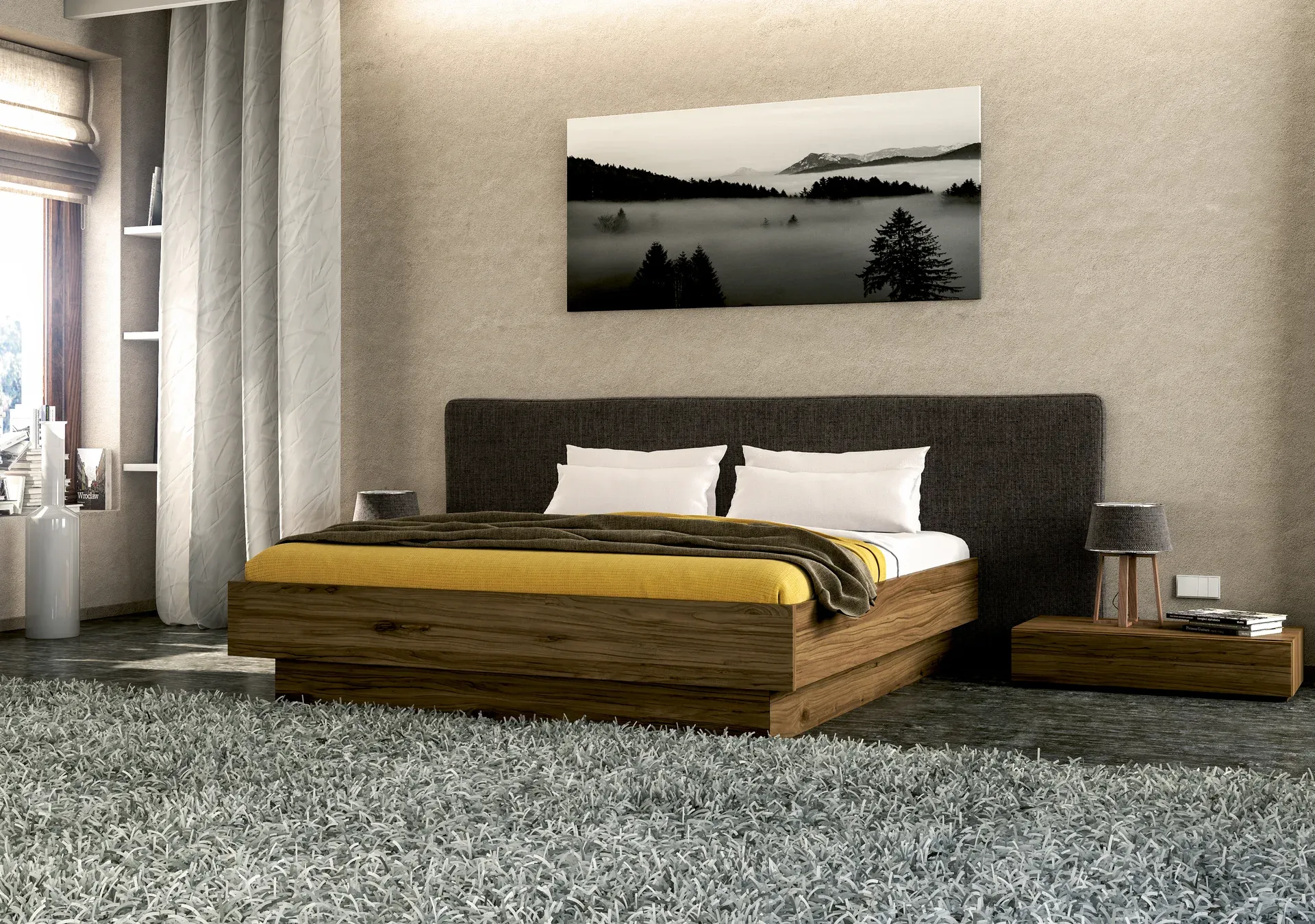 Schlafzimmer mit Massivholzbett von Forcher