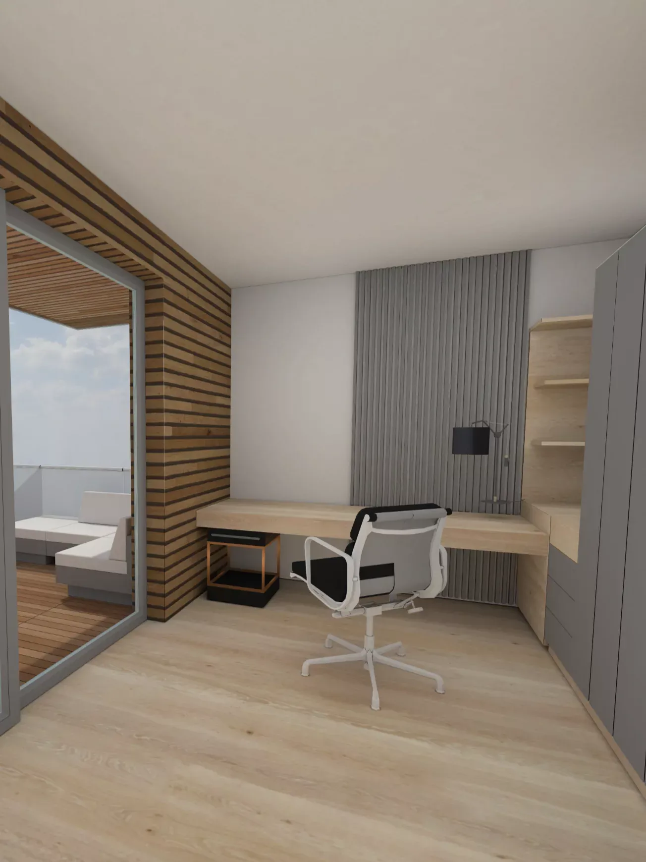 VR-Rendering Heimbüro mit TV-Wand